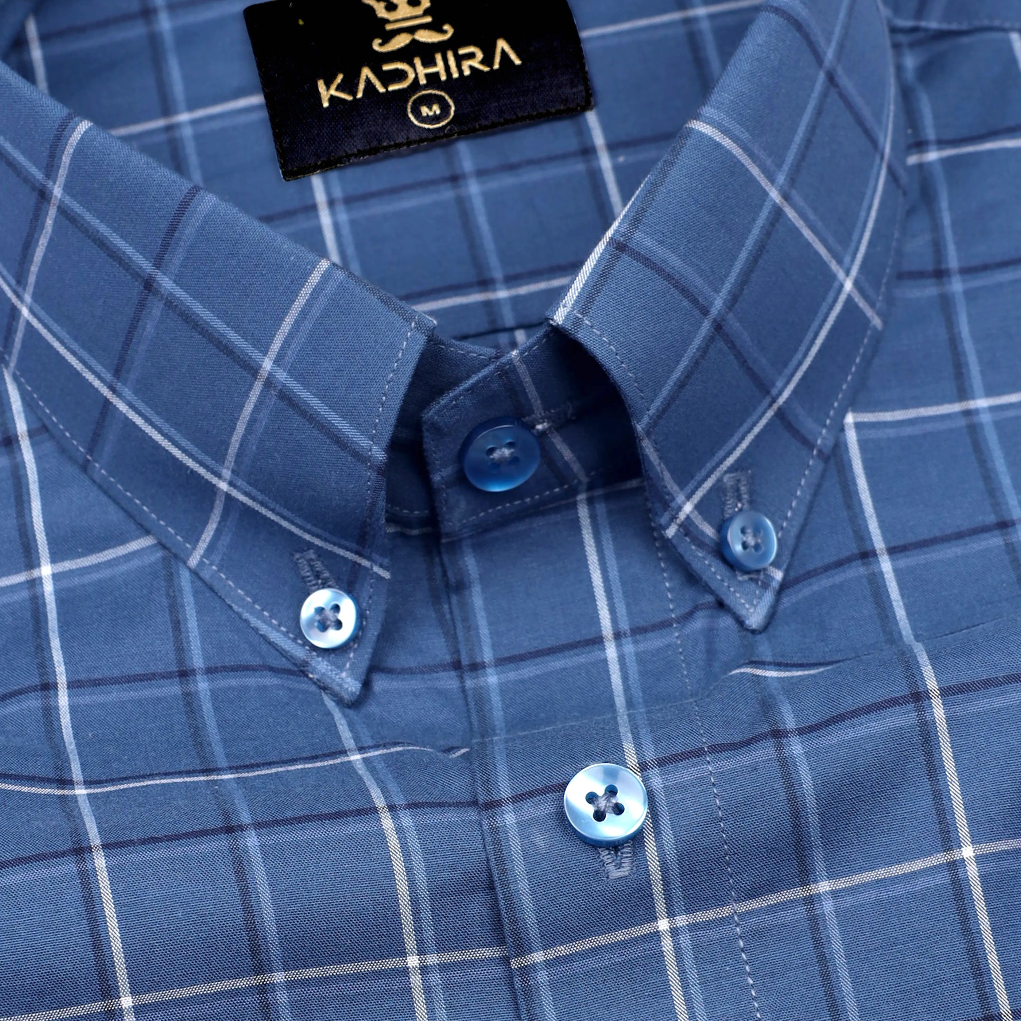 Dark Denim Blue With Blue-White Checkered Premium Giza Cotton Shirt