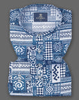 Steel Blue With White Navajo Patterns Super Luxurious Cotton Kurta Shirt-[ON SALE]