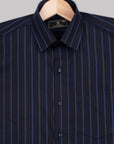 Dark Navy Blue With Glaucous Blue Stripe Premium Cotton Shirt
