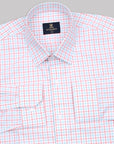 Bright Red With Sky Blue Tattersall Checks Premium White Cotton Shirt