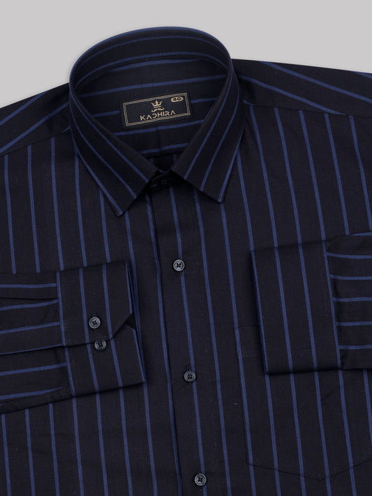 Dark Navy Blue With Glaucous Blue Stripe Premium Cotton Shirt