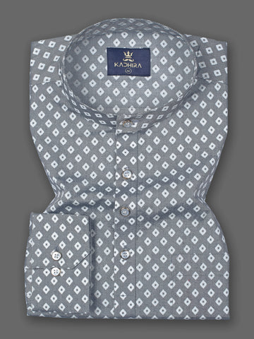 Dim Gray With White Box Pattern Super Cotton Kurta Shirt
