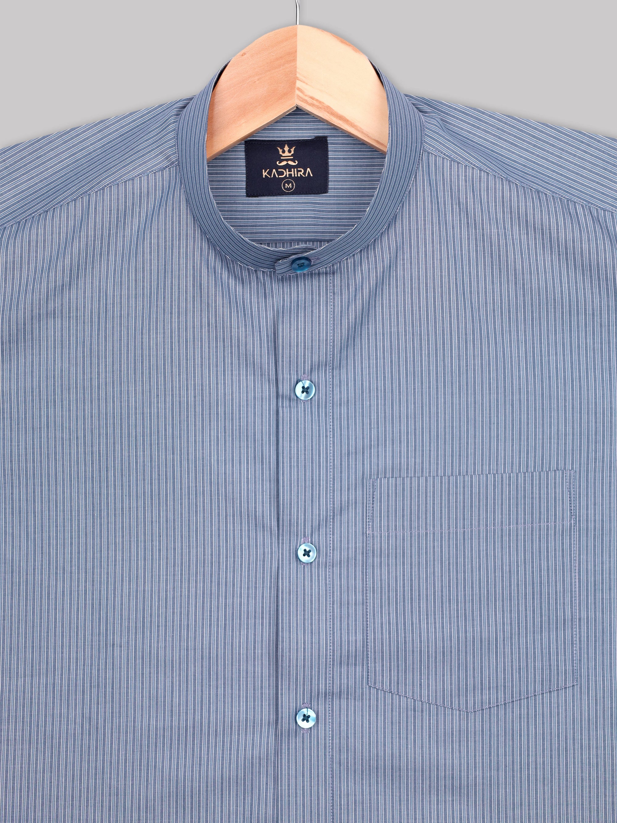 Stone Blue With Steel Blue Stripe Super Premium Cotton Shirt