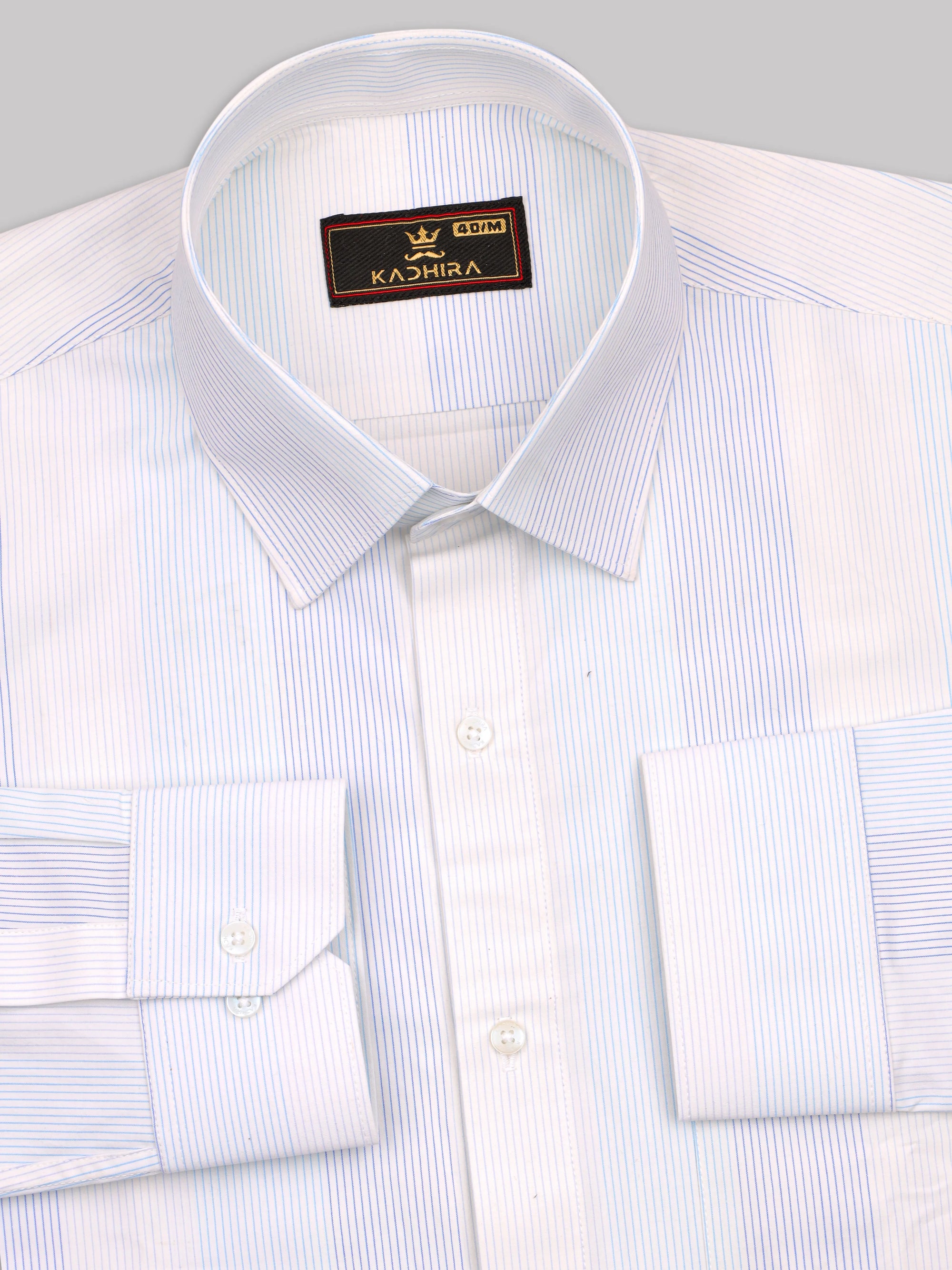 Bright White With Purple-Blue shades Stripe Oxford Cotton Shirt