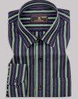 Dark Blue With Pastel Green- White Stripe Premium Cotton Shirt