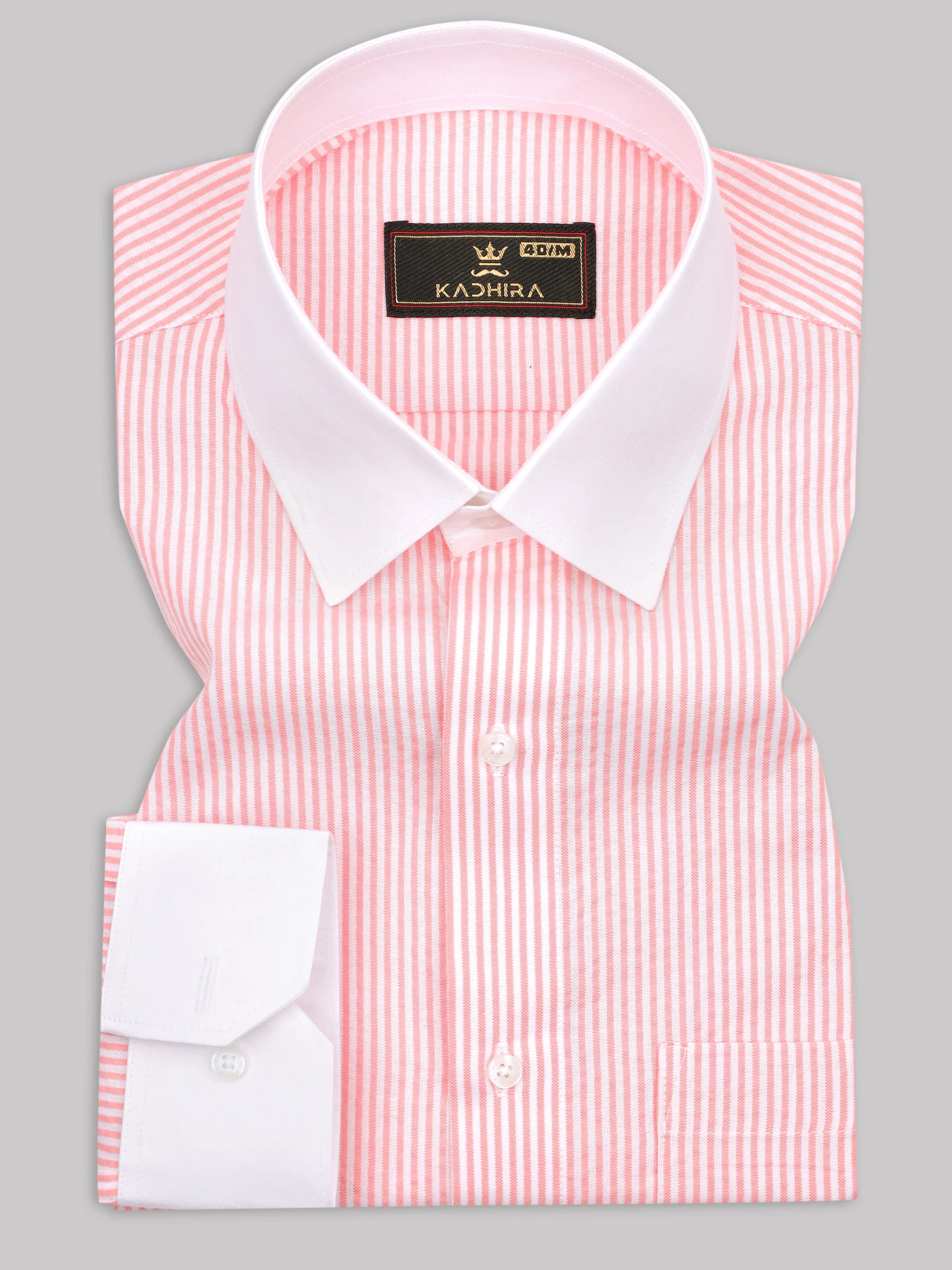 Sweet Pink-White With White Collar Stripe Premium Cotton Shirt