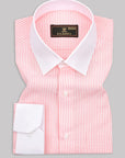 Sweet Pink-White With White Collar Stripe Premium Cotton Shirt