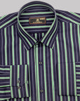 Dark Blue With Pastel Green- White Stripe Premium Cotton Shirt