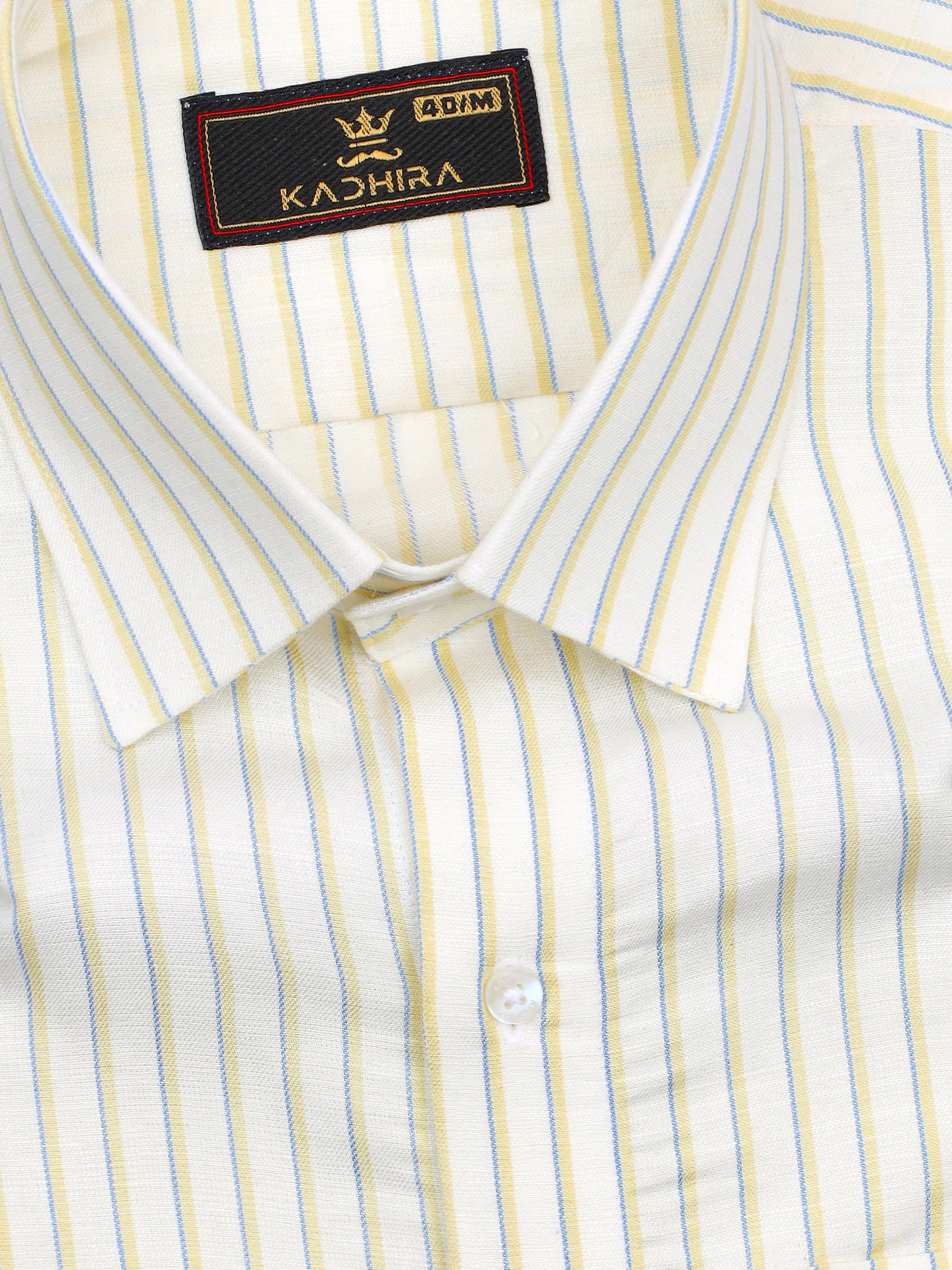 Vista White With Blue-Cream Stripe Premium Cotton Shirt