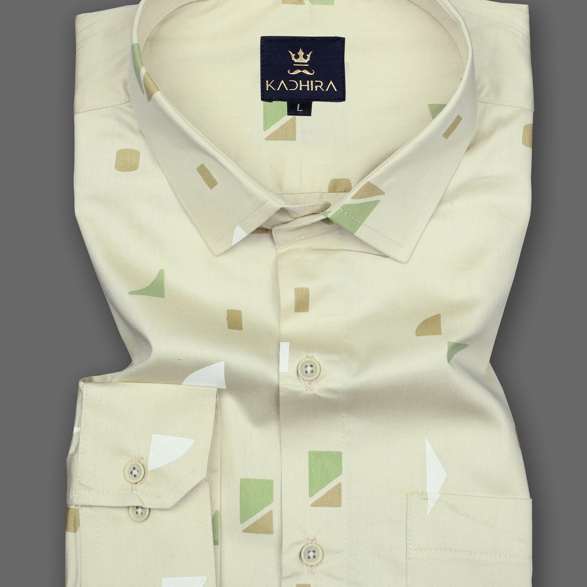 Cornsilk Cream With Multi- Textured Printed Super Luxurious Cotton Shirt
