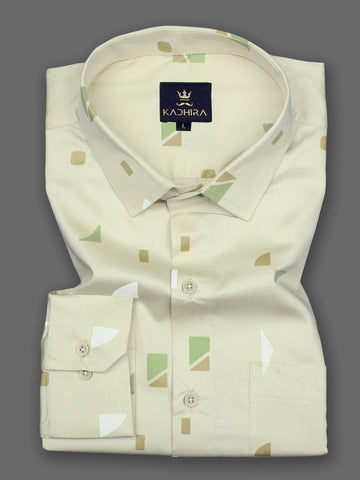 Cornsilk Cream With Multi- Textured Printed Super Luxurious Cotton Shirt