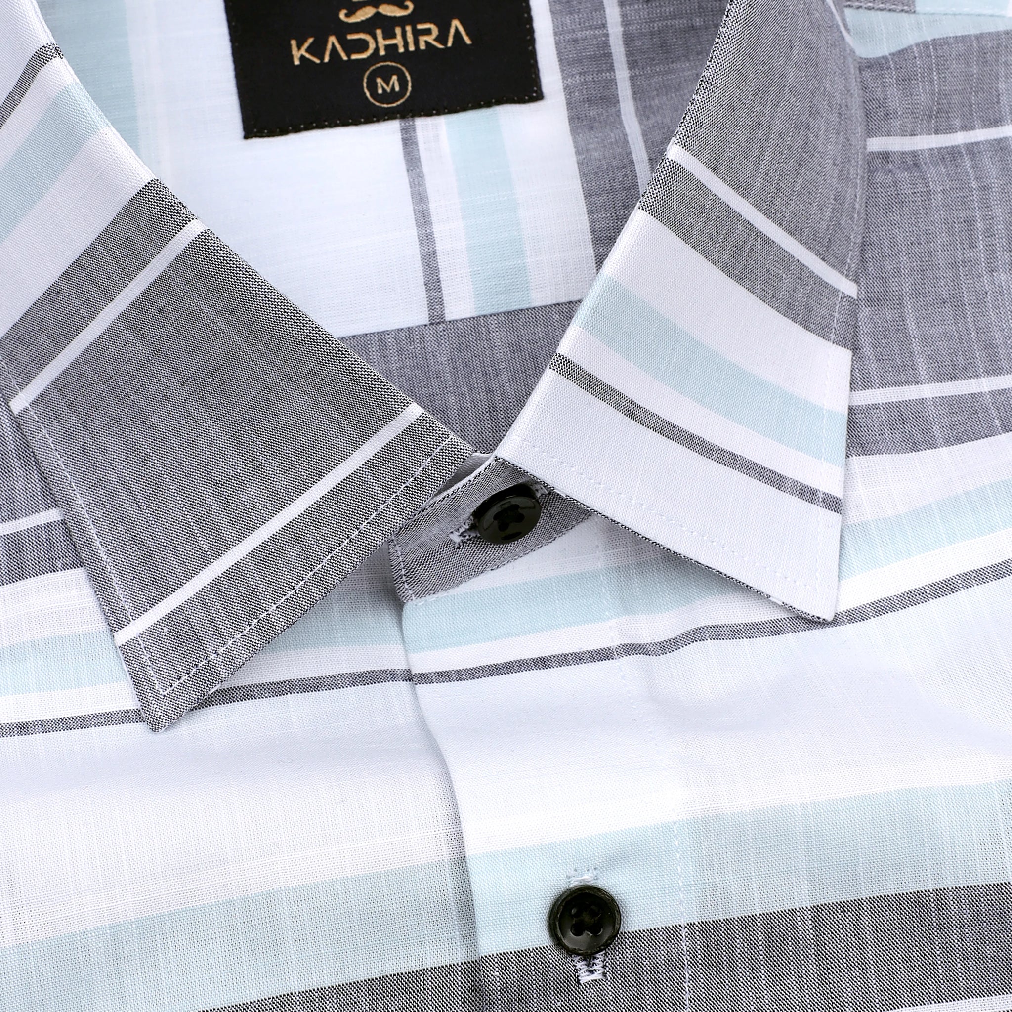 Chalk White With Sky Blue And Gray Horizontal Stripe Premium Cotton Shirt