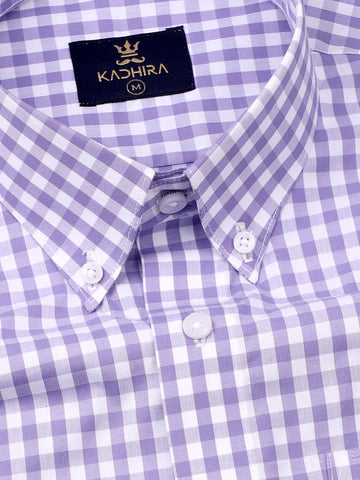 Medium Purple With White Gingham Check Oxford Cotton Shirt