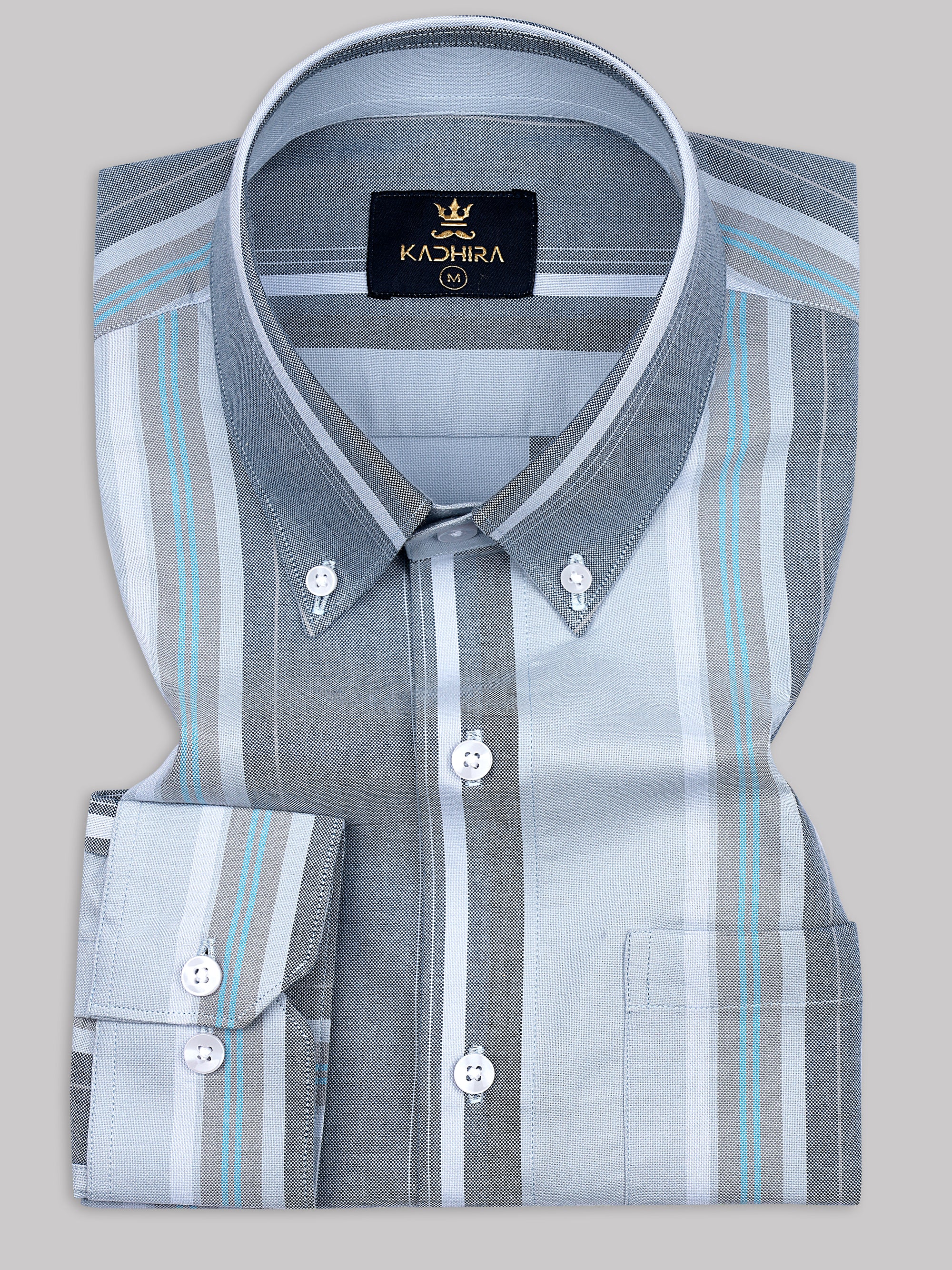 Oxford Gray With Blue Striped Premium Cotton Shirt