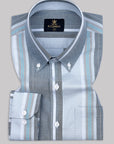 Oxford Gray With Blue Striped Premium Cotton Shirt