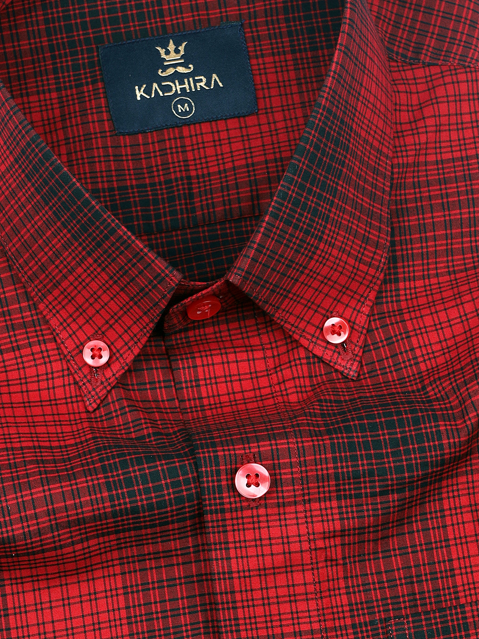 Imperial Red With Black Checkered Oxford Cotton Shirt-[ON SALE]