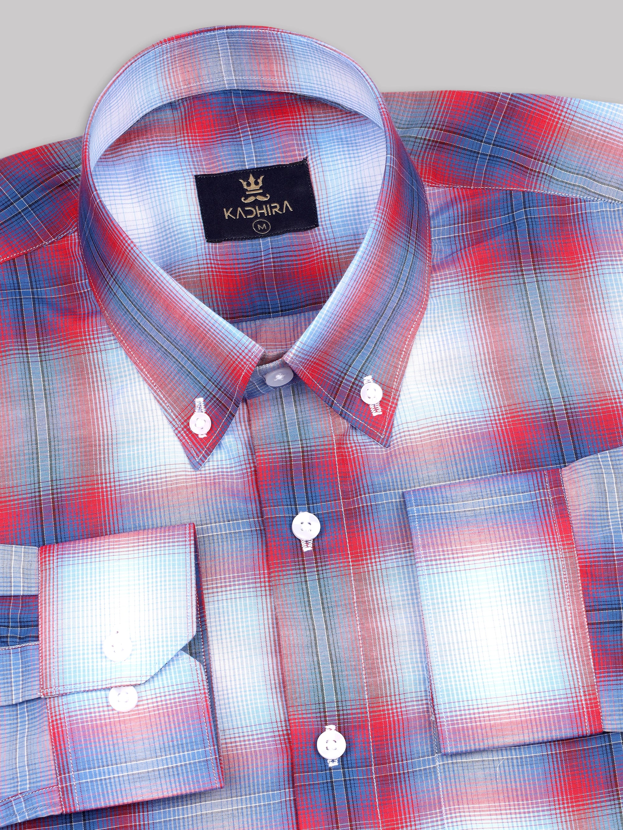 True Red With Blue Shades Plaid Checkered Oxford Cotton Shirt-[ON SALE]