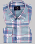 Light Teal With Pastel Marron-Blue Multishade Checkered Oxford Cotton Shirt