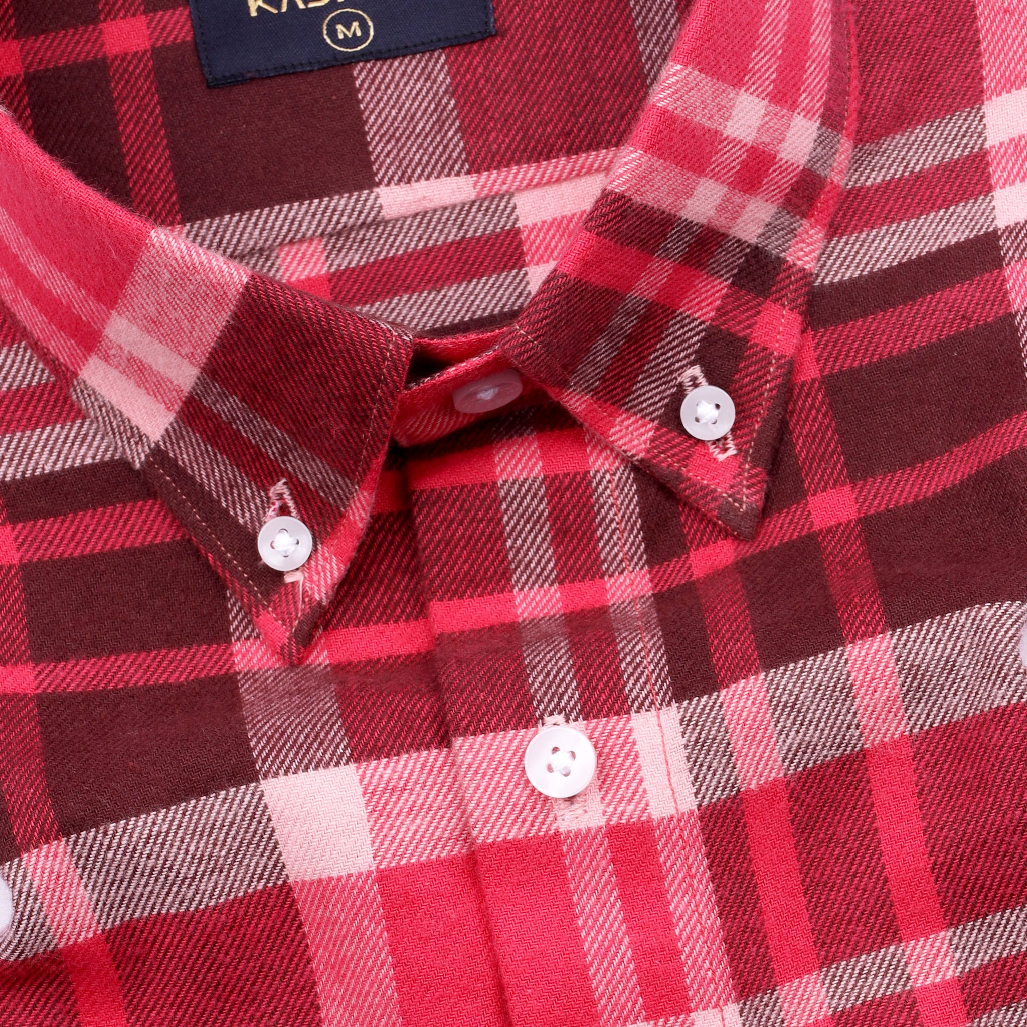 French Pink With Bright Marron Checkered Oxford Cotton Shirt