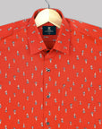 Scarlet Red With White Flower Printed Premium Cotton Shirt