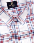 Pearl White With Blue-Red Checkered Oxford Cotton Shirt-[ON SALE]