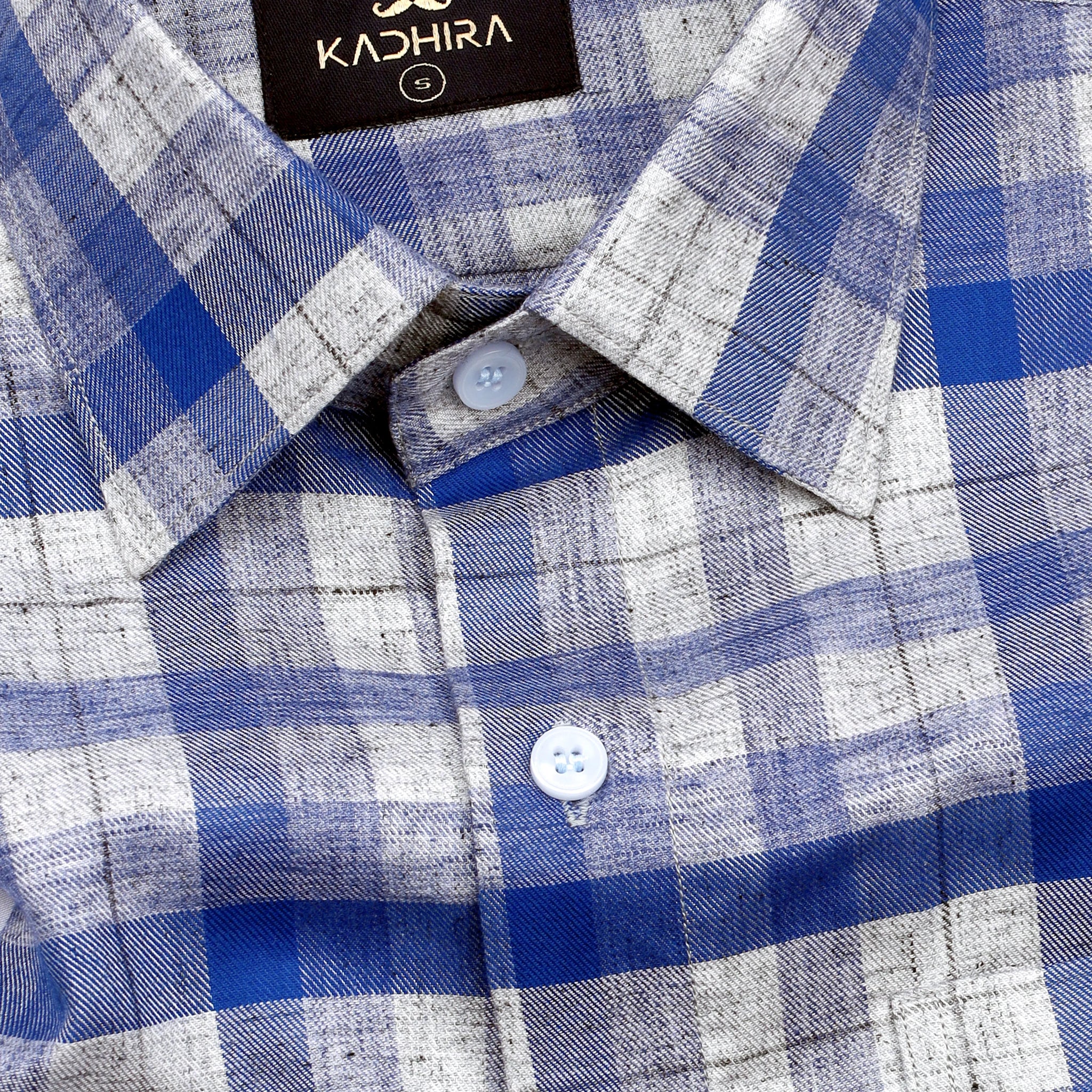 Sapphire Blue With Cloud Grey Checkered Pattern Cotton Shirt