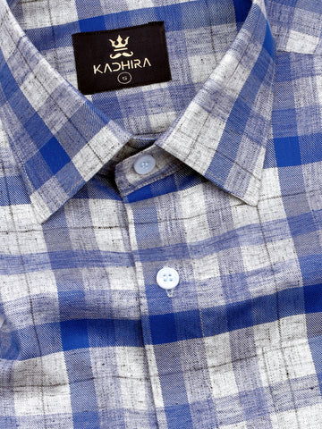 Sapphire Blue With Cloud Grey Checkered Pattern Cotton Shirt