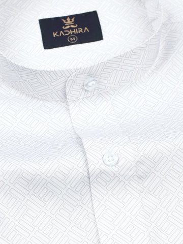 Rose White Geometric Printed Premium Cotton Shirt