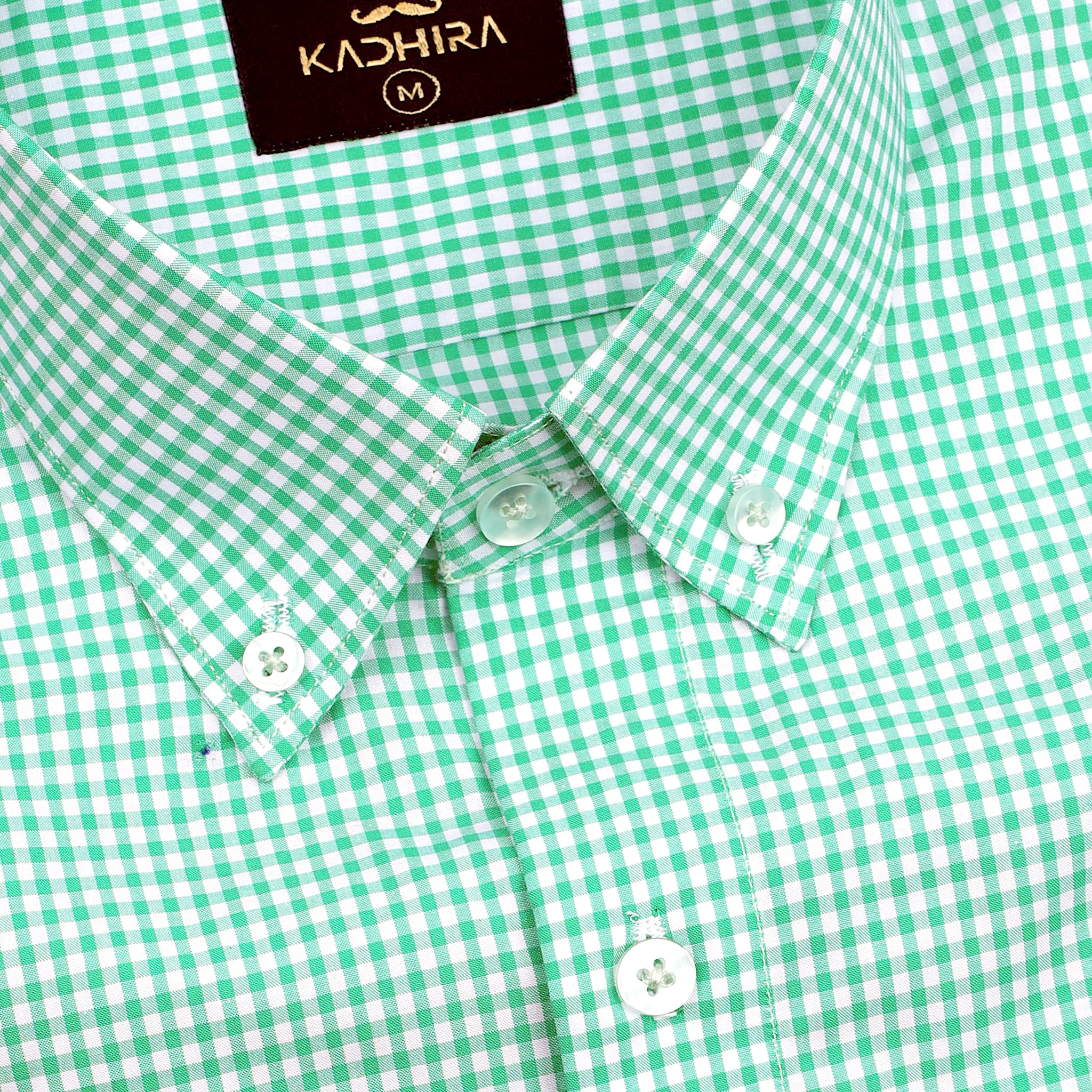 Bright Mint Green With White Mini Check Premium Cotton Shirt