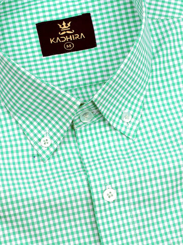 Bright Mint Green With White Mini Check Premium Cotton Shirt