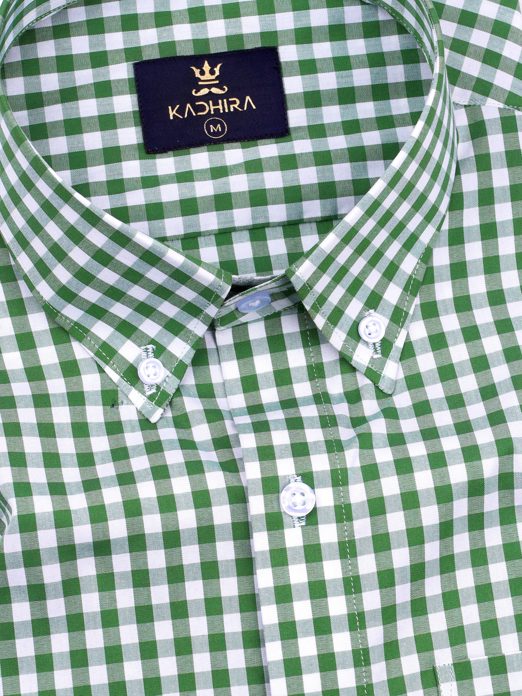 Fern Green With White Gingham check Premium Cotton Shirt