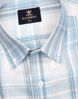 White Dove With Steel Blue-Gray Chevron Checks Premium Cotton Shirt
