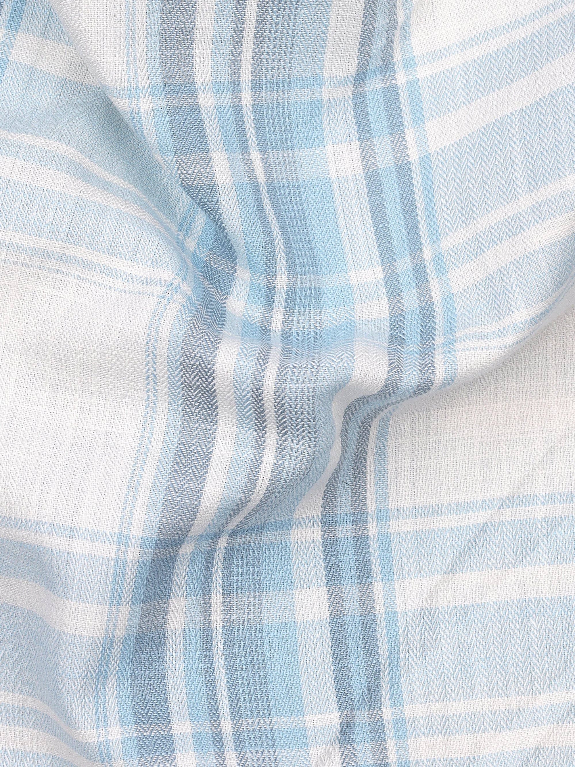 White Dove With Steel Blue-Gray Chevron Checks Premium Cotton Shirt