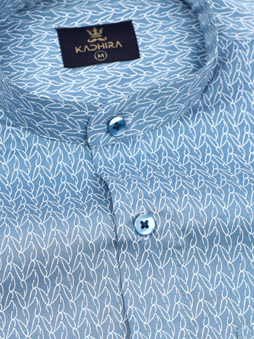 Air Superiority Blue With White  Paisleys Printed  Super Premium Cotton Shirt