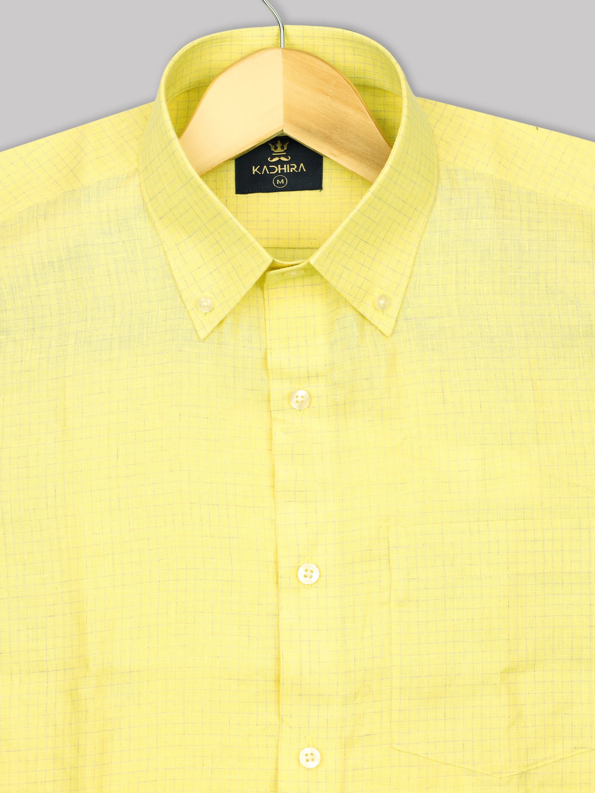Canary Yellow Checkered Pure Linen Shirt