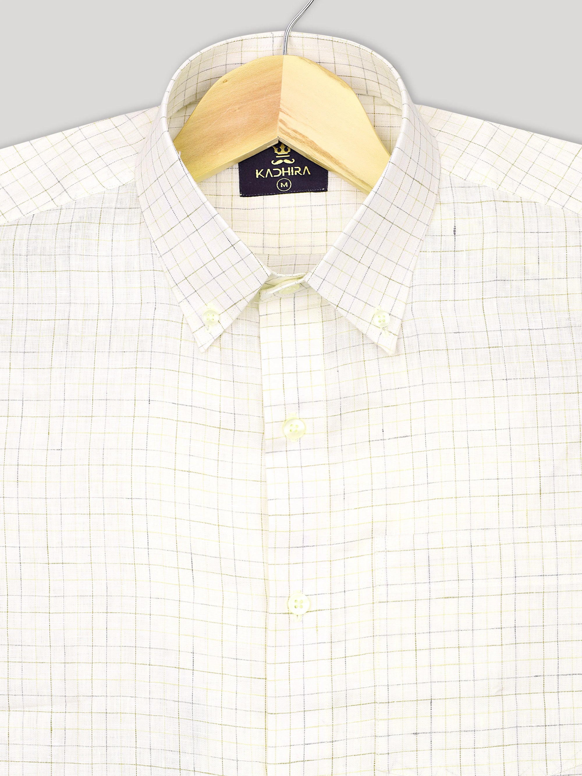 White Cream  Checkered Pure Linen Shirt