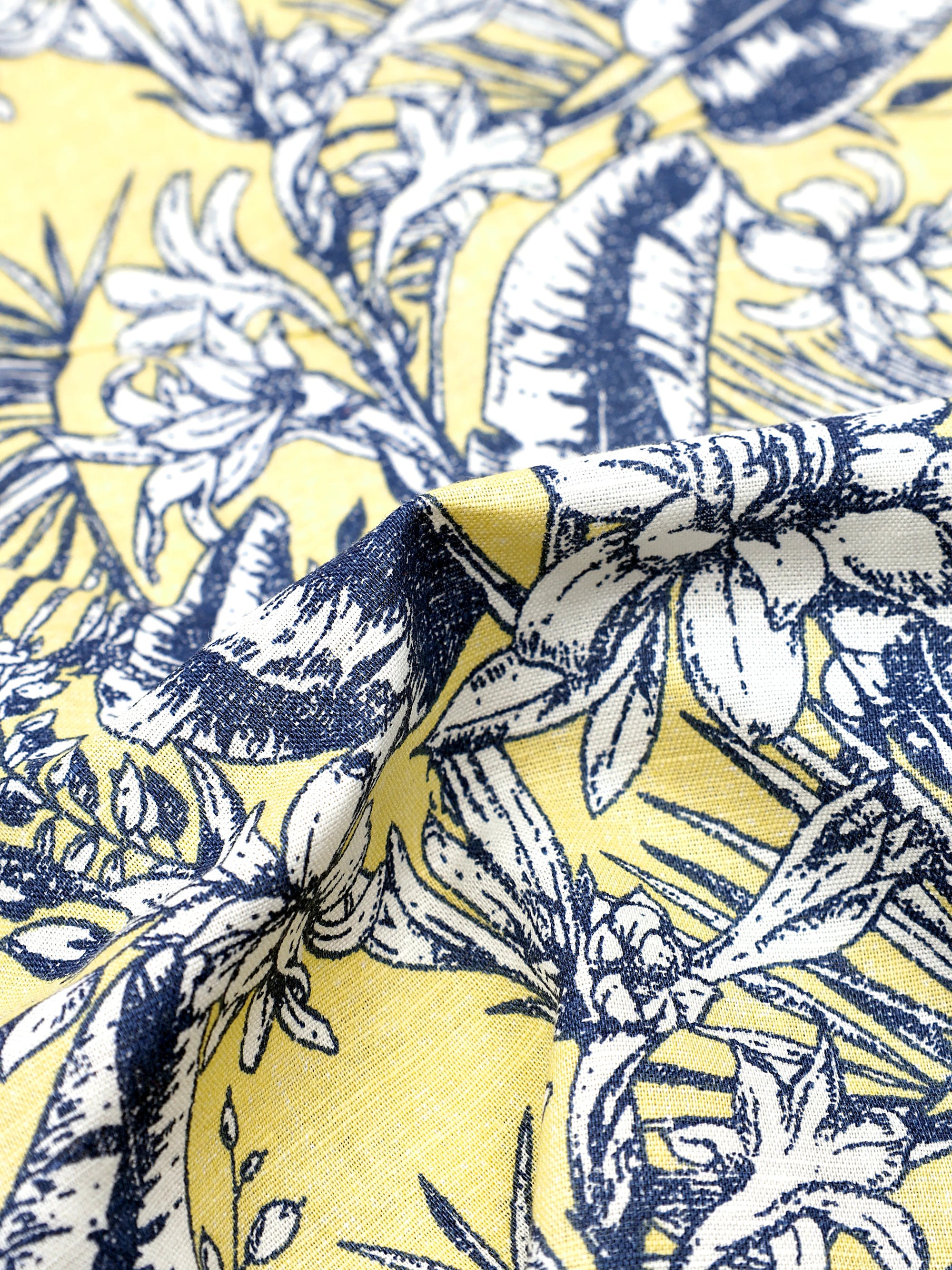 Daisy Yellow Floral Pattern Printed Linen Shirt