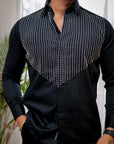 Sable Black With Moti Work Embroidered Textured Designer Shirt