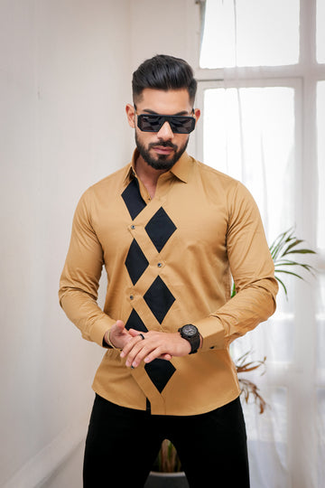 Earth Yellow With Black Premium Designer Shirt