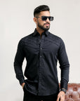 Smoky Black Pleated Abstract Premium Designer Shirt