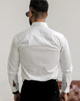 Bright White Subtle Sheen Snake Pleated Premium Designer Shirt