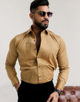 Sand Brown Subtle Sheen Snake Pleated Premium Designer Shirt