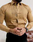 Sand Brown Subtle Sheen Snake Pleated Premium Designer Shirt