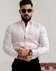 Baby Pink Subtle Sheen Snake Pleated Premium Designer Shirt