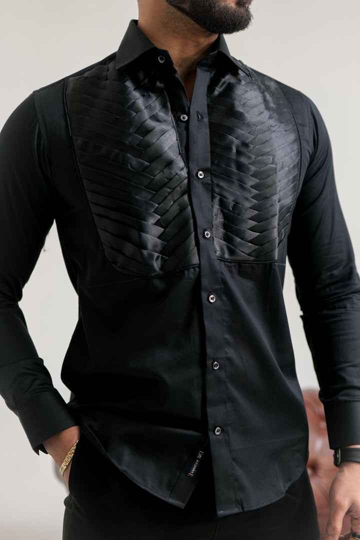 Rich Black Pleated Abstract Premium Designer Shirt