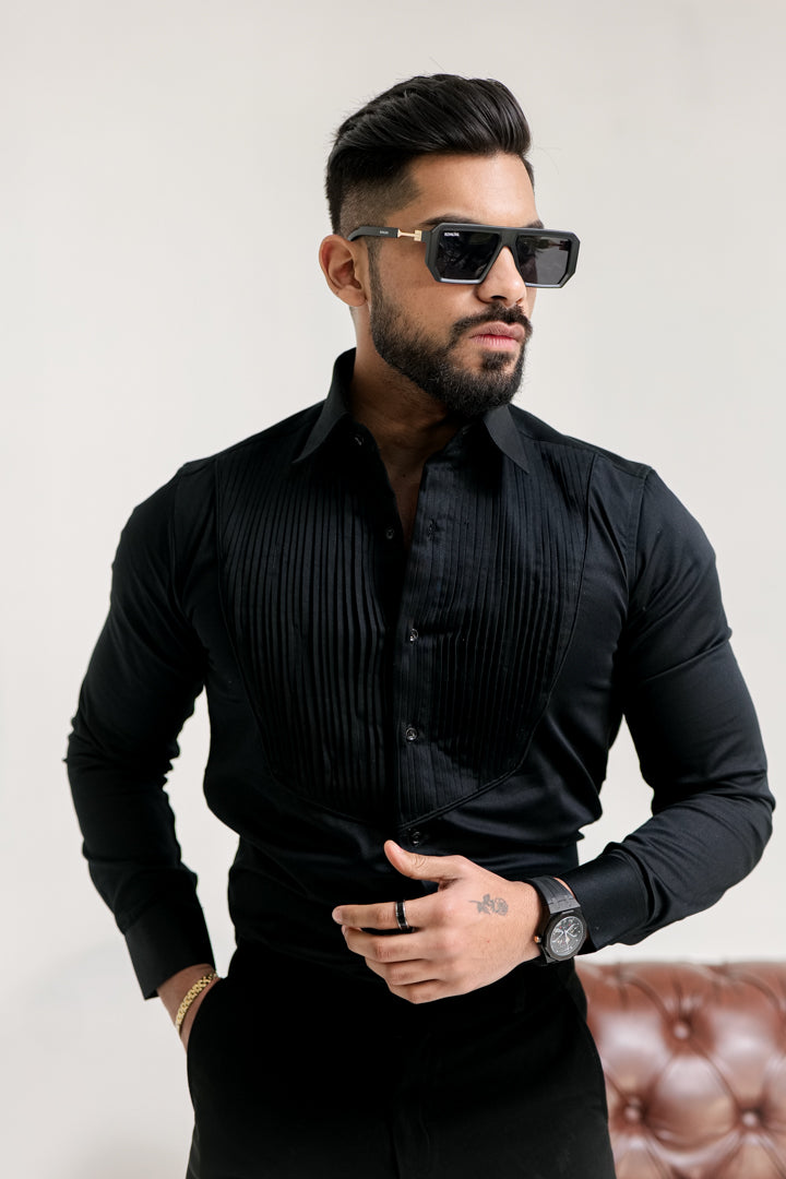 Charcoal Black Pleated Premium Designer Shirt