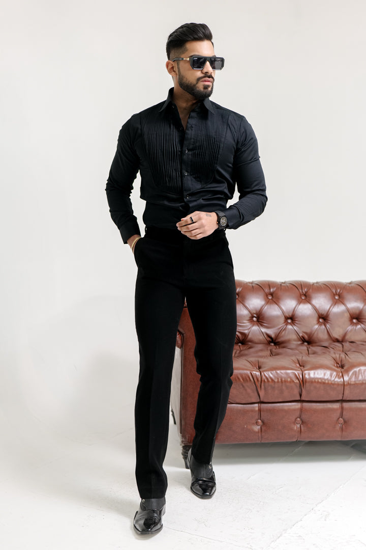 Charcoal Black Pleated Premium Designer Shirt