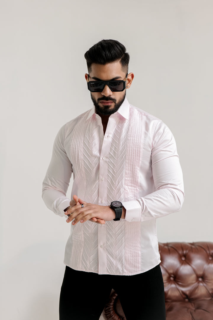 Pink Swan Tux-Pleated Designer Shirt