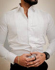 Cotton Seed White Pleated Premium Designer Shirt