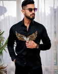 Diesel Black Heart Wings Embroidered Textured Designer Shirt